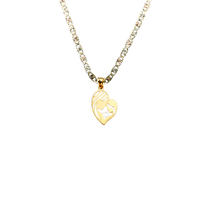 14k Gold Mom and Daughter Heart Pendant with Solid Chain LE-2384