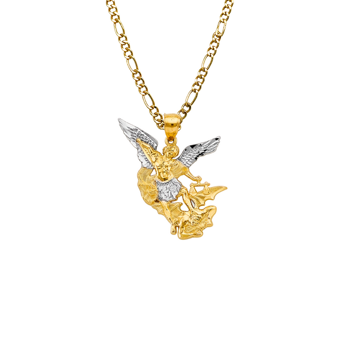 14k Saint Michael Archangel Gold Pendant with Solid Chain LE