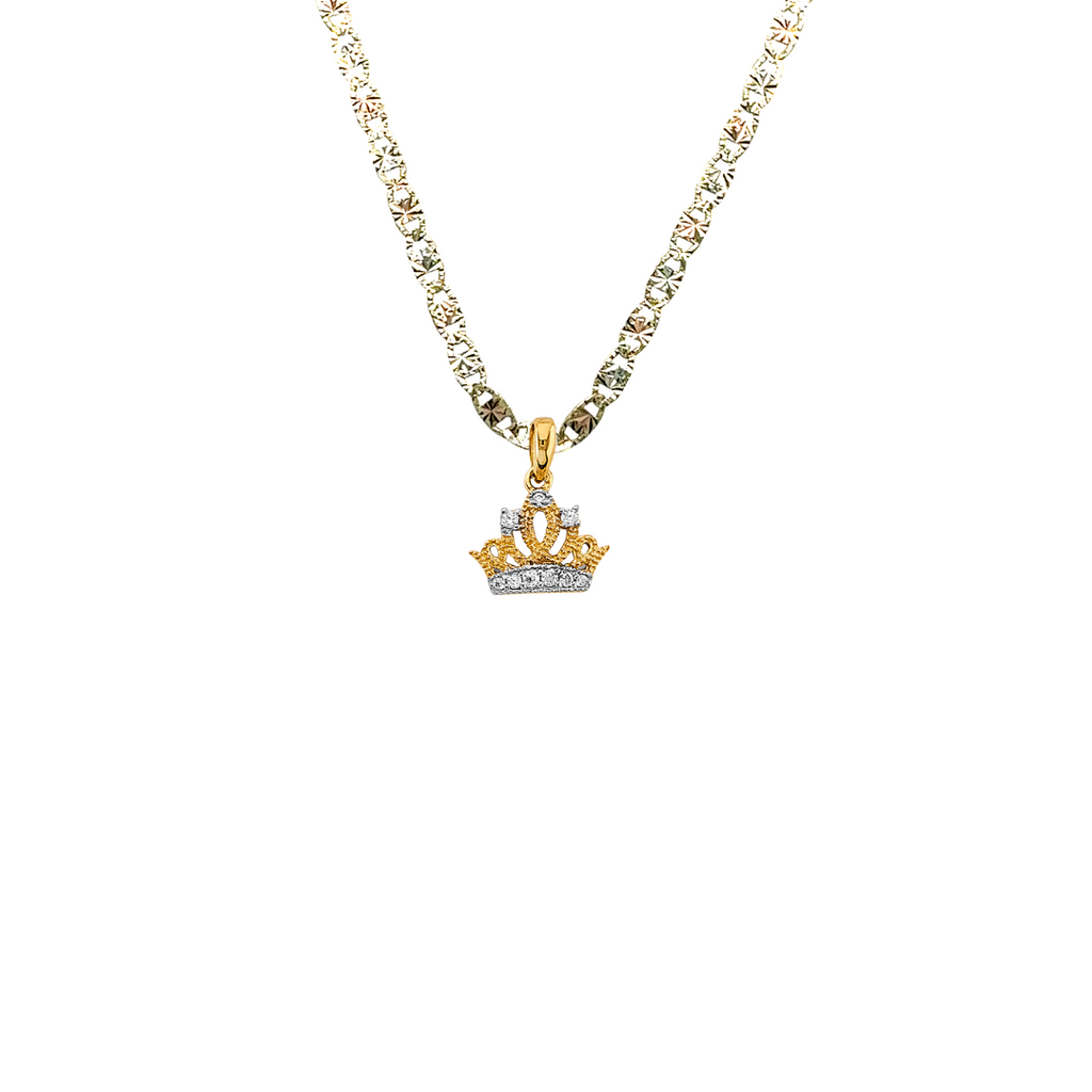 ミュージシャン CROWN NECKLACE GOLD 14k Gold 15 Años Quinceañera Gemstone Crown Pendant with Solid