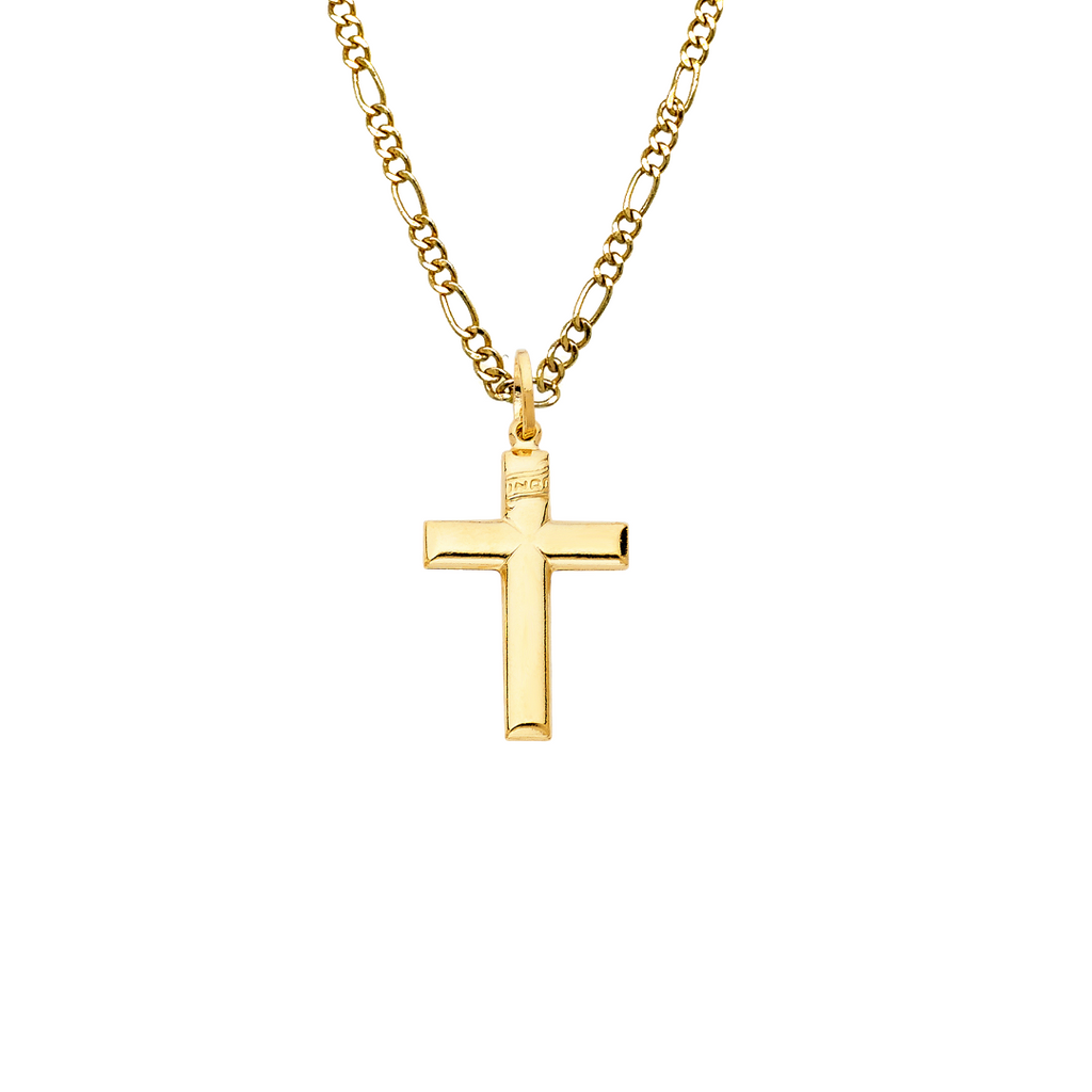 14k Gold Square Cross Pendant with Solid Chain - LE-0125 — MyBabyGold