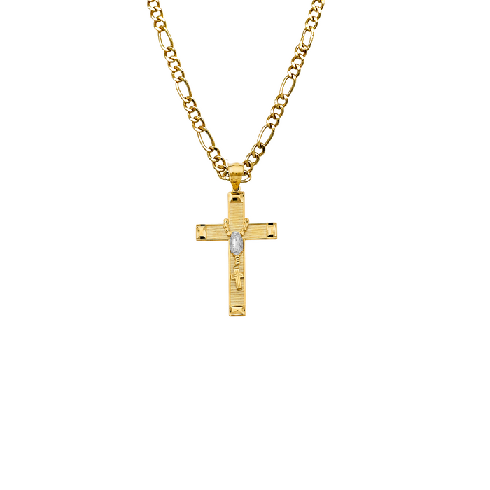 14k Gold Virgin Mary Rosary Cross Pendant with Solid Chain - LE-2956