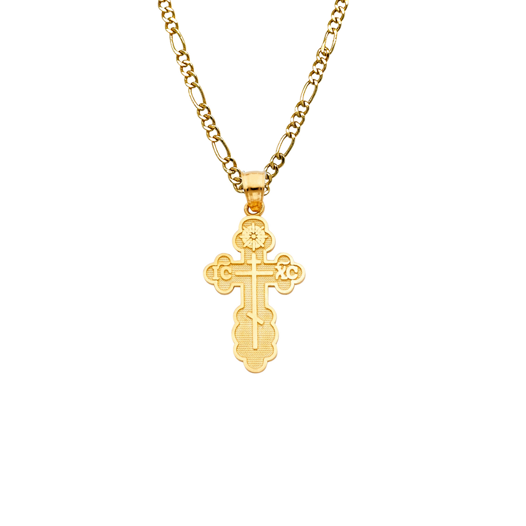 14k Gold Orthodox Cross Pendant with Solid Chain - LE-0124