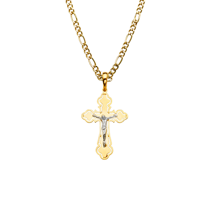 14k Gold Jesus Cross with Solid Figaro Chain LE-2165 — MyBabyGold