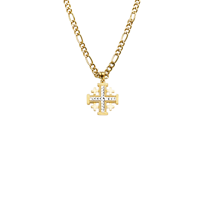 14k Gold Emerald Design Cross Pendant with Solid Chain - LE-2209
