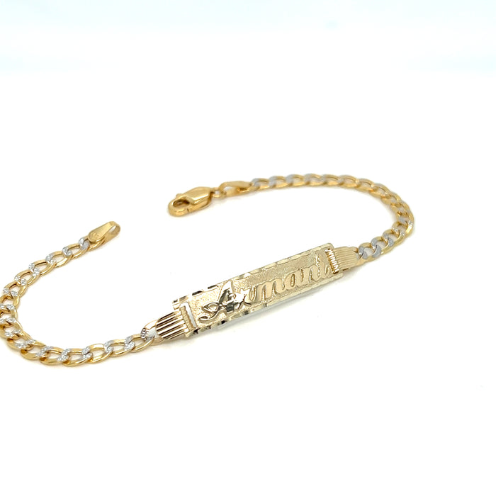 14k Kids Cuban Pavé Link Gold ID Bracelet with Gold Name Overlay - LE-0234
