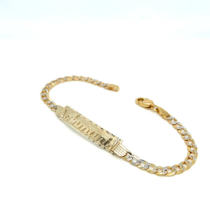 14k Kids Cuban Pavé Link Gold ID Bracelet with Gold Name Overlay - LE-0234