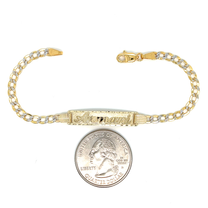 14k Kids Cuban Pavé Link Gold ID Bracelet with Gold Name Overlay - LE-0234