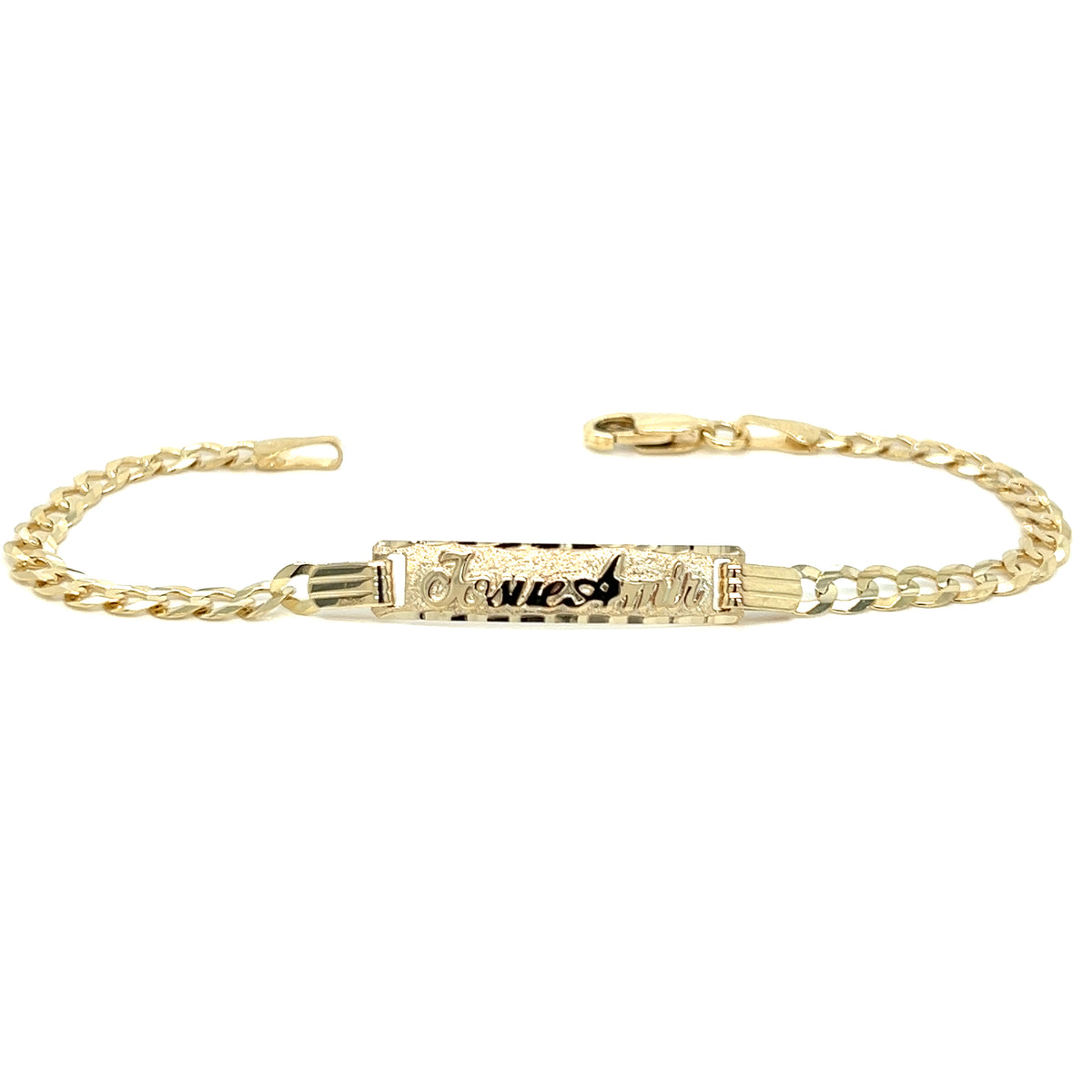 Gold Baby ID Bracelet 14k – Custom Name Plate - Raised Lettering - Solid Miami Cuban Link Chain