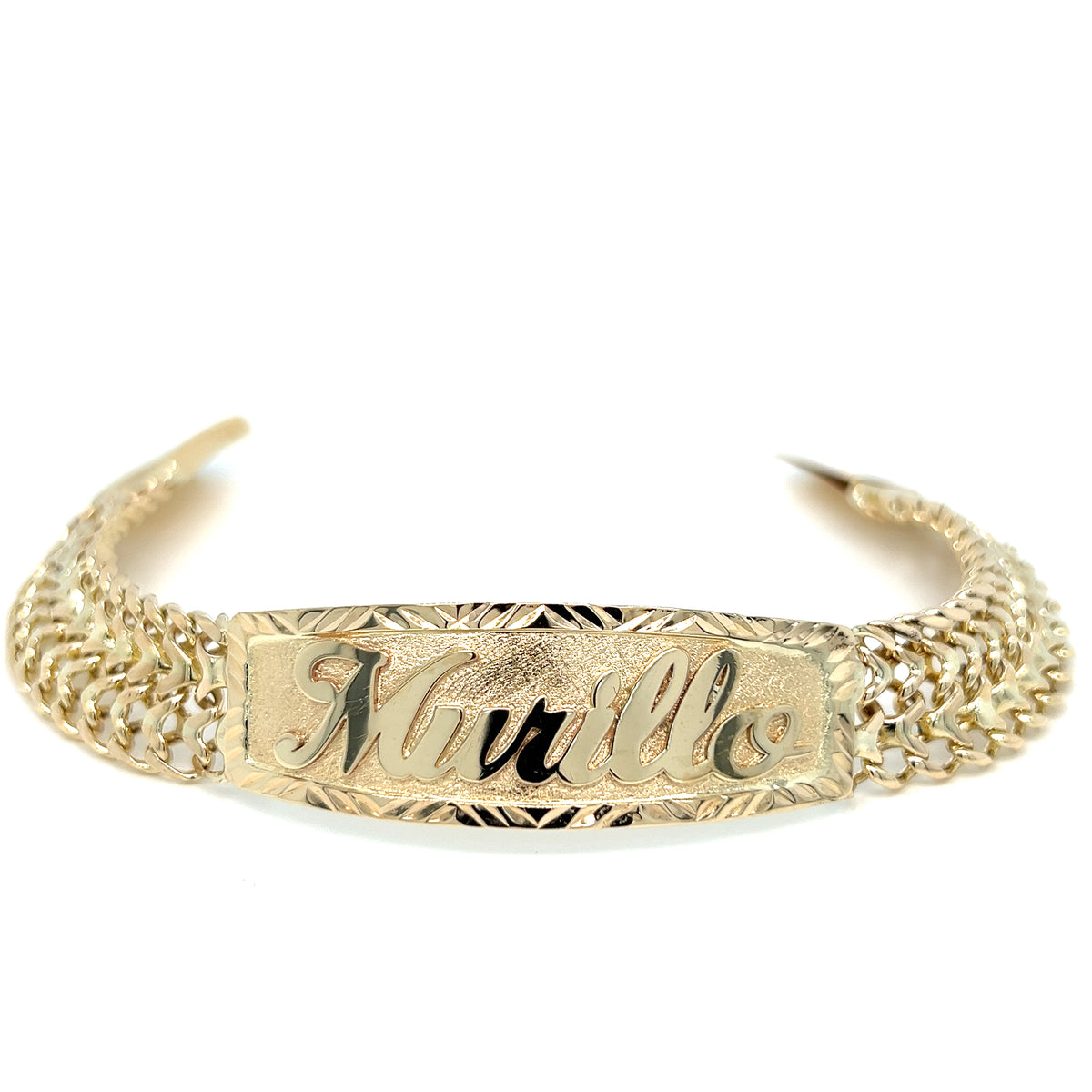 14k Gold Men's Solid Petatillo Link ID Bracelet with Custom