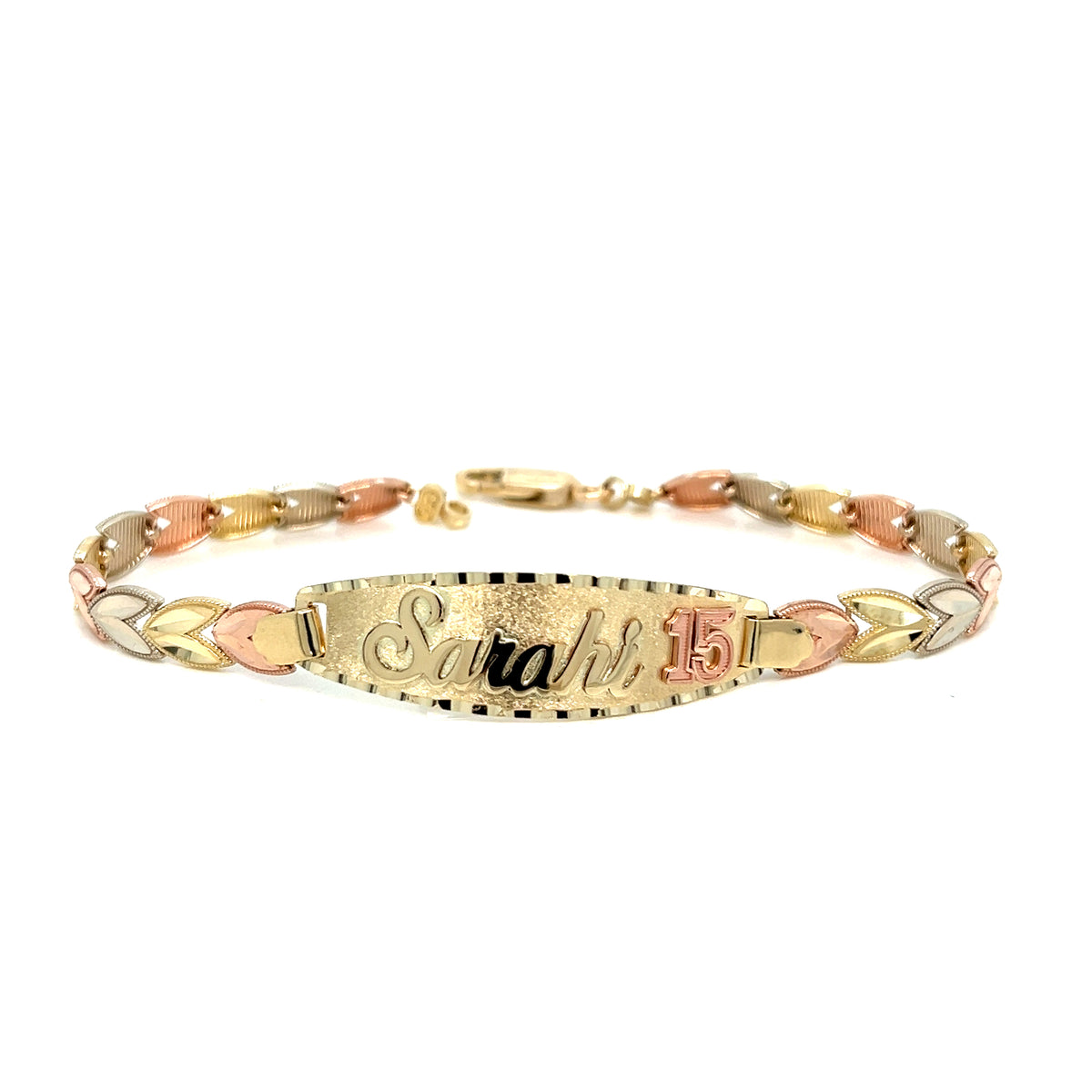 14k Gold Quinceanera Bracelet - Gemstone Heart - 4mm Straight Link Chain