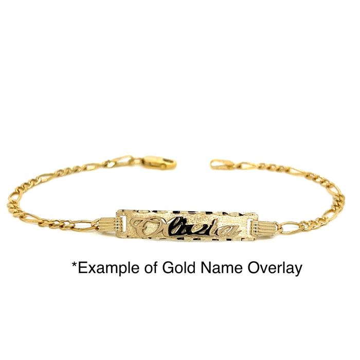 14k Gold Kids ID Bracelet with Custom Gold Name Plate & Diamond Cut Figaro Links - LE-0106