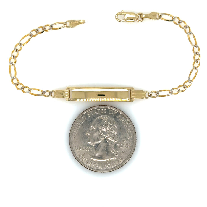 14k Gold Kids ID Bracelet with Custom Gold Name Plate & Diamond Cut Figaro Links - LE-0106