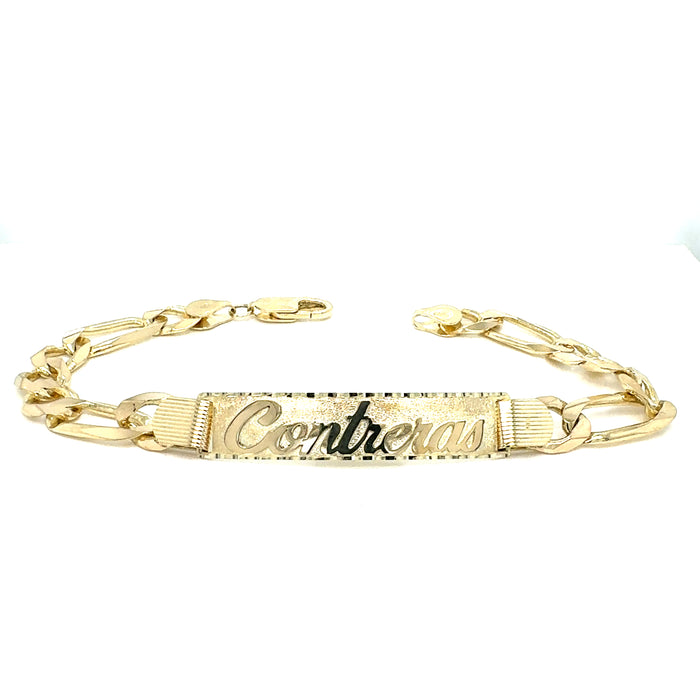 14k Gold Men's Solid 9mm Figaro Link ID Bracelet with Custom Gold