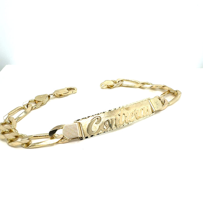 14k Gold Men's Solid 9mm Figaro Link ID Bracelet with Custom Gold