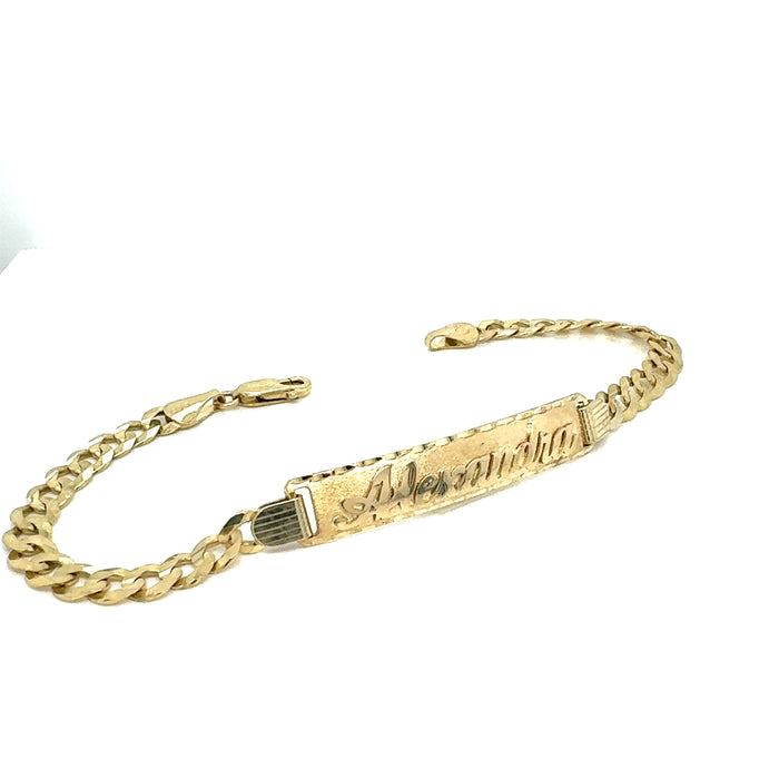 14k Gold Men's 6mm Solid Cuban Link ID Bracelet with Custom Gold Name Plate - LE-0222