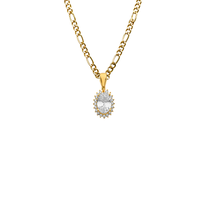 14k Gold April Oval Birthstone Gemstone Pendant with Solid Chain - LE-3037-04