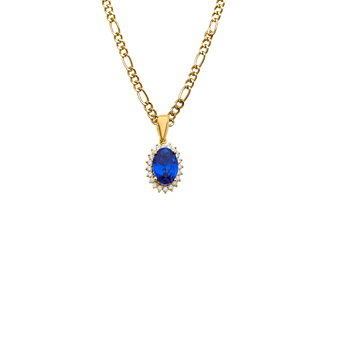 14k Gold September Oval Birthstone Gemstone Pendant with Solid Chain - LE-3037-09