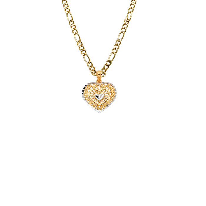 14k Two Tone Gold Heart Pendant with Solid Chain - LE-0430