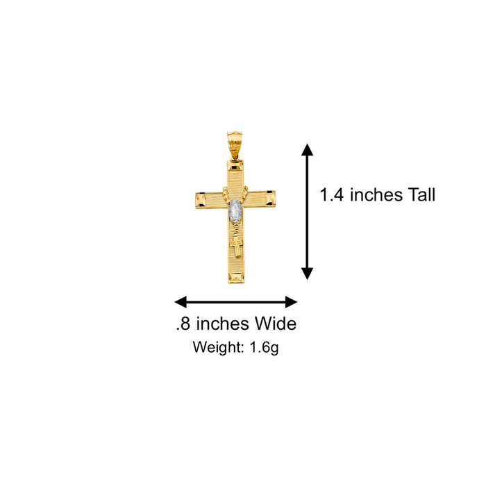 14k Gold Virgin Mary Rosary Cross Pendant with Solid Chain - LE-2956