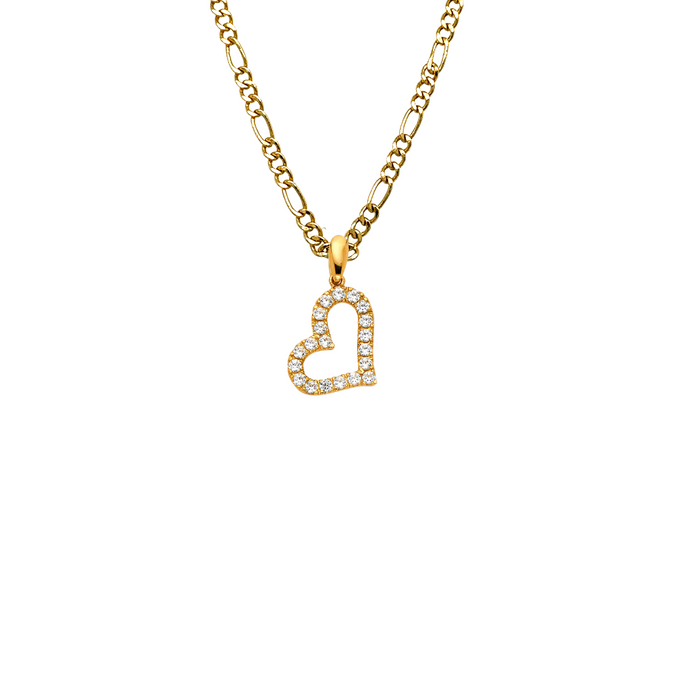 14k Gold Gemstone Heart Pendant with Solid Chain - LE-1775