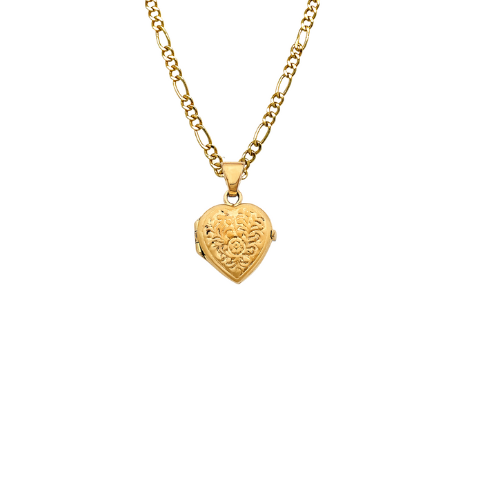 14k Gold Picture Heart Locket Pendant with Solid Chain - LE-2578