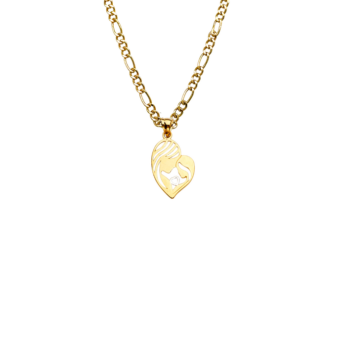 14k Gold Mom and Daughter Heart Pendant with Solid Chain - LE-2384