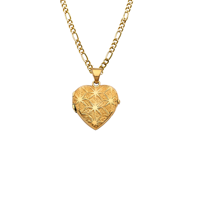 14k Gold Picture Heart Locket Pendant with Solid Chain - LE-2570