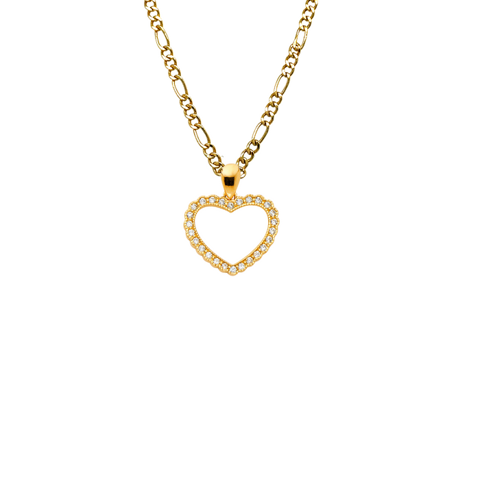 14k Gold Gemstone Heart Pendant with Solid Chain - LE-0581