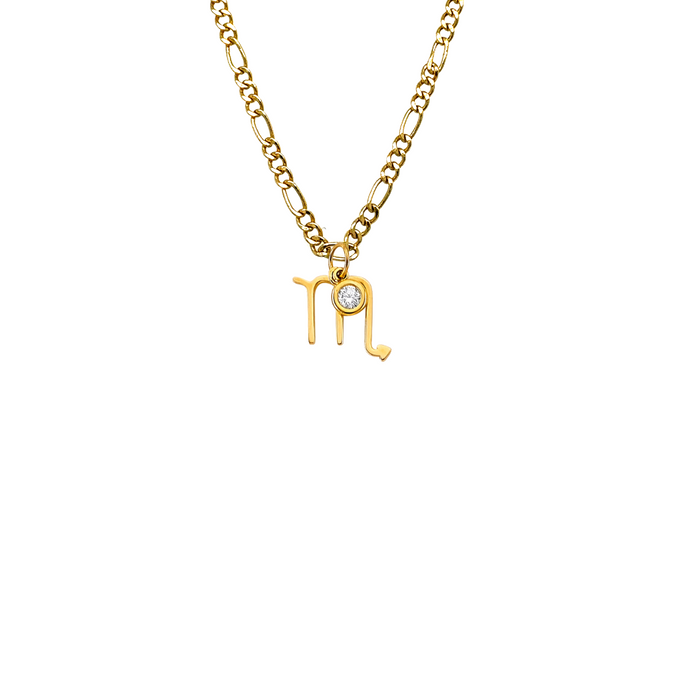 14k Scorpio Zodiac Sign Gold Gemstone Pendant with Solid Chain - LE-3254