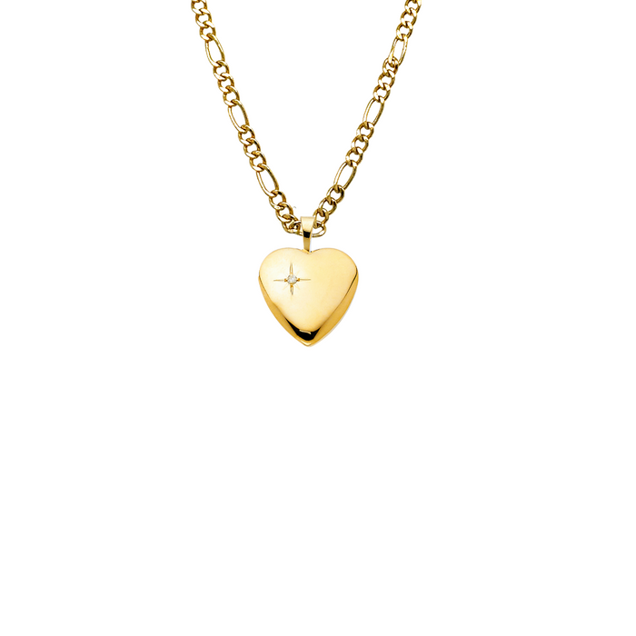14k Gold Gemstone Star Picture Heart Locket Pendant with Solid Chain - LE-0622