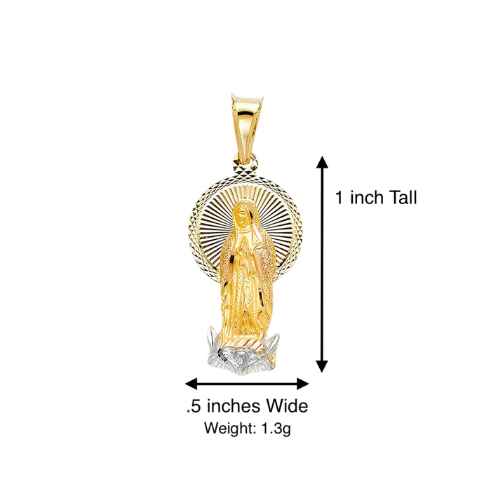 14k Tri Gold Virgin Mary Pendant with Solid Chain - LE-317