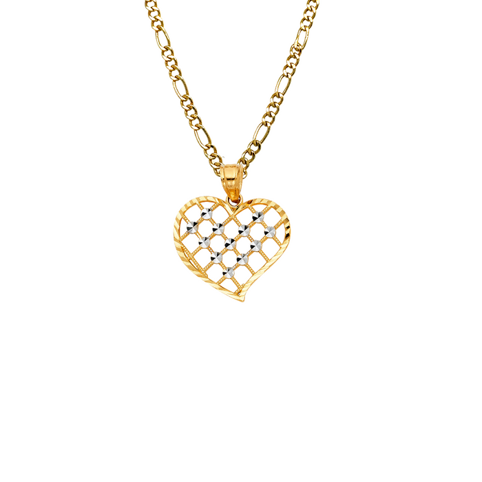 14k Two Tone Gold Heart Pendant with Solid Chain - LE-0426
