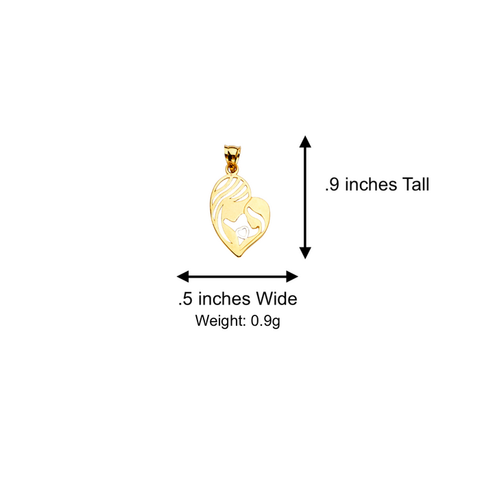 14k Gold Mom and Daughter Heart Pendant with Solid Chain - LE-2384