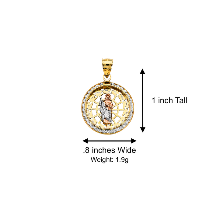 14k San Judas Round Gemstone Gold Pendant with Solid Chain - LE-3050