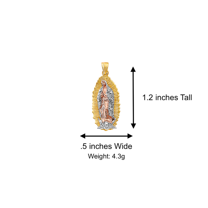 14k Gold Virgin Mary Pendant with White Gemstone Cloak and Solid Chain - LE-3180