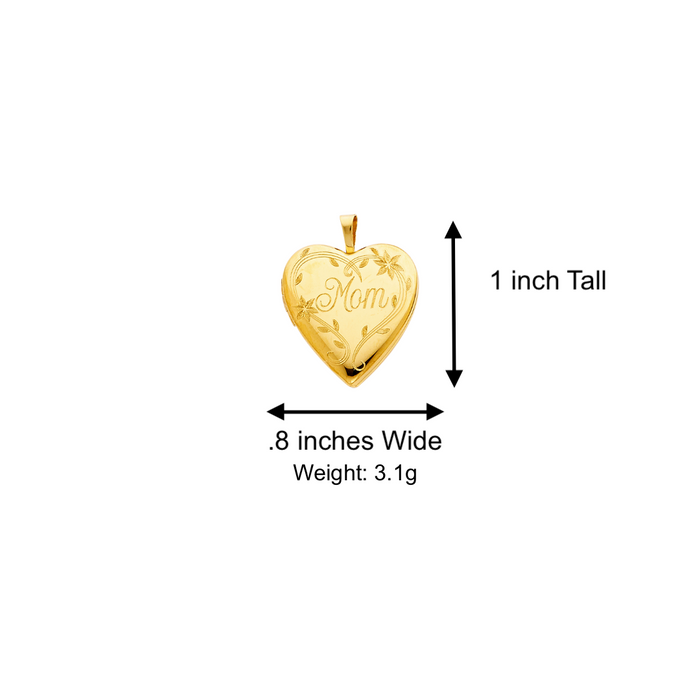 14k Gold Mom Picture Heart Locket Pendant with Solid Chain - LE-2027