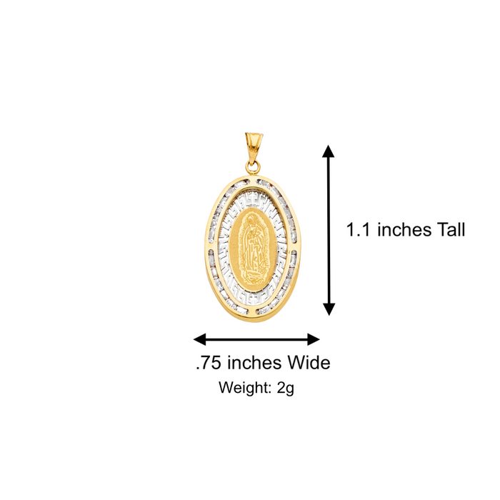 14k Virgin Mary Gold Pendant Oval Gemstones with Solid Chain - LE-1302