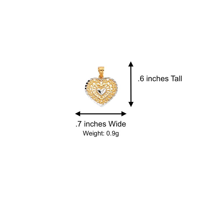 14k Two Tone Gold Heart Pendant with Solid Chain - LE-0430