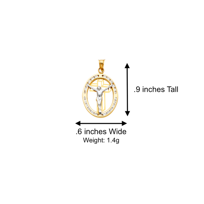 14k Jesus Christ Oval Cross Gemstone Gold Pendant with Solid Chain - LE-1307