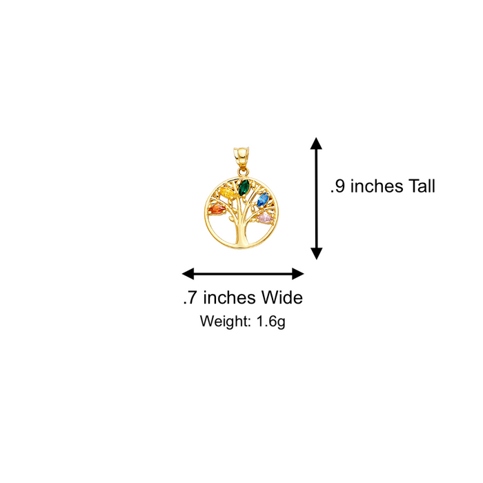14k Gold Family Tree of Life Colored Gemstone Pendant with Solid Chain - LE-2541