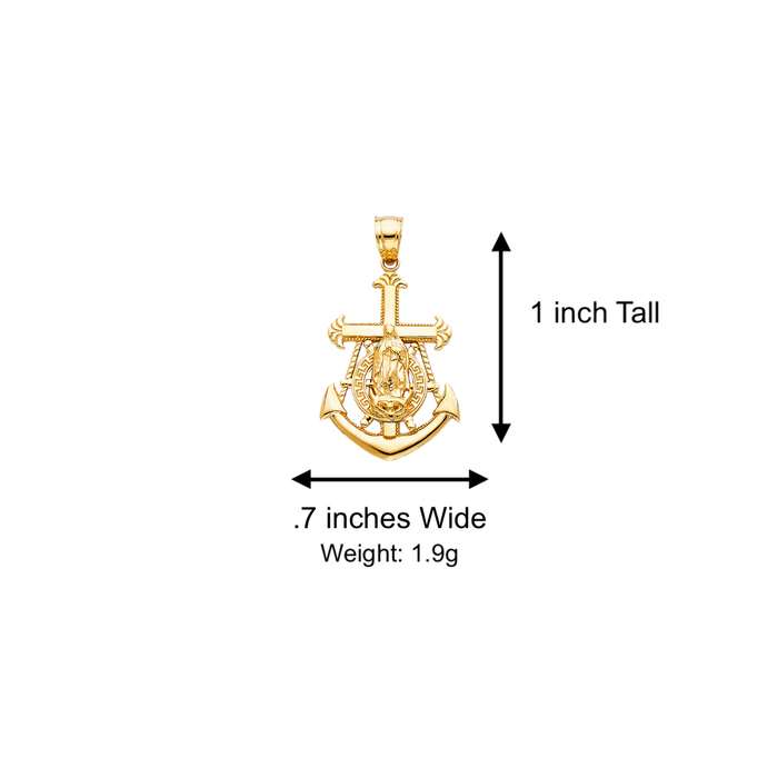 14k Gold Virgin Mary Guadalupe Anchor Mariner Pendant with Solid Chain - LE-1230