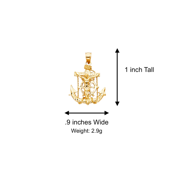 14k Gold Jesus Anchor Mariner Pendant with Solid Chain - LE-1226