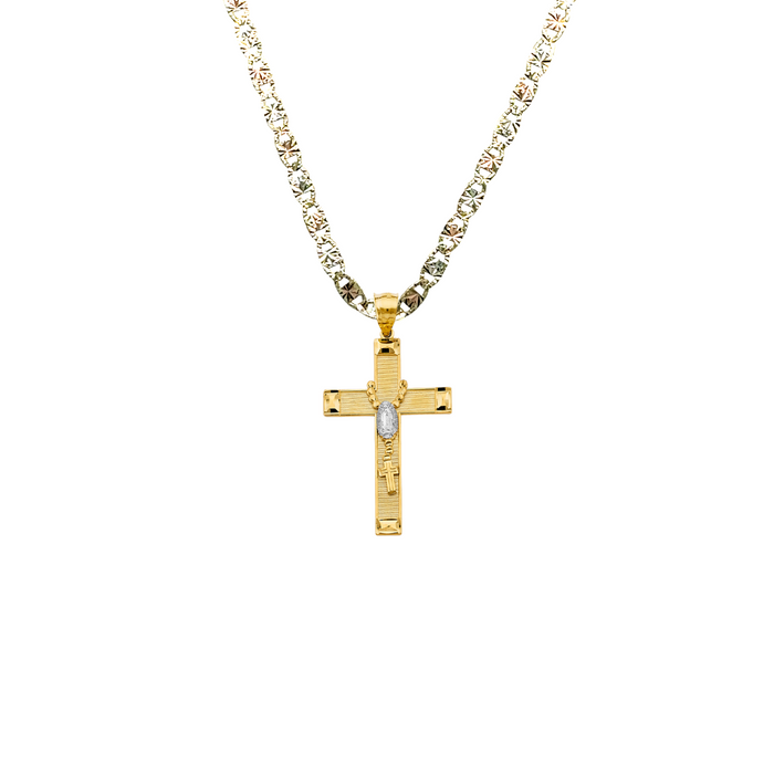 14k Gold Virgin Mary Rosary Cross Pendant with Solid Chain - LE-2956