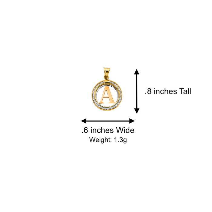 14k Gold Small Gemstone Bezel Letter Pendant with Solid Figaro Chain - LE-3245FC