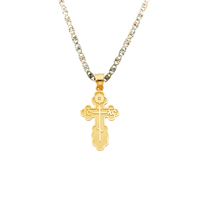 14k Gold Orthodox Cross Pendant with Solid Chain - LE-0124 14k Gold Orthodox Cross Pendant with Solid Chain - LE-0124