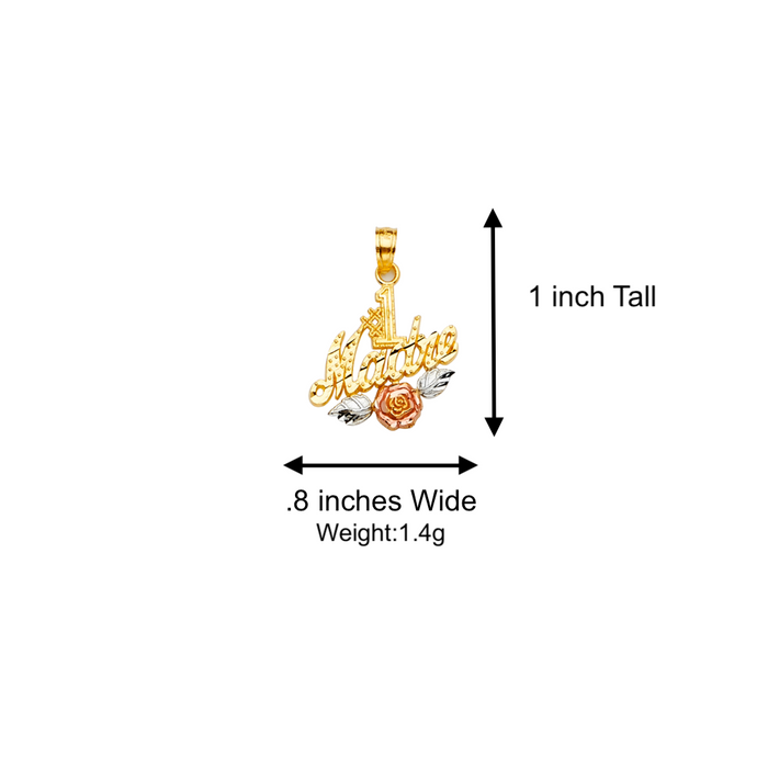 14k Gold Tri Tone #1 Madre Rose Flower Pendant with Solid Chain - LE-2390