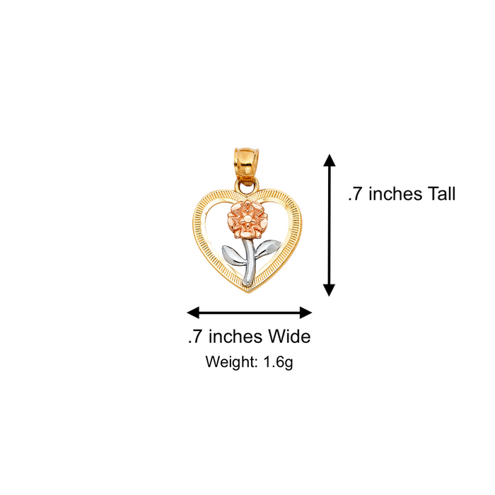 14k Flower Heart Gold Pendant with Solid Chain - LE-0394