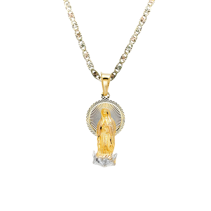 14k Tri Gold Virgin Mary Pendant with Solid Chain - LE-317