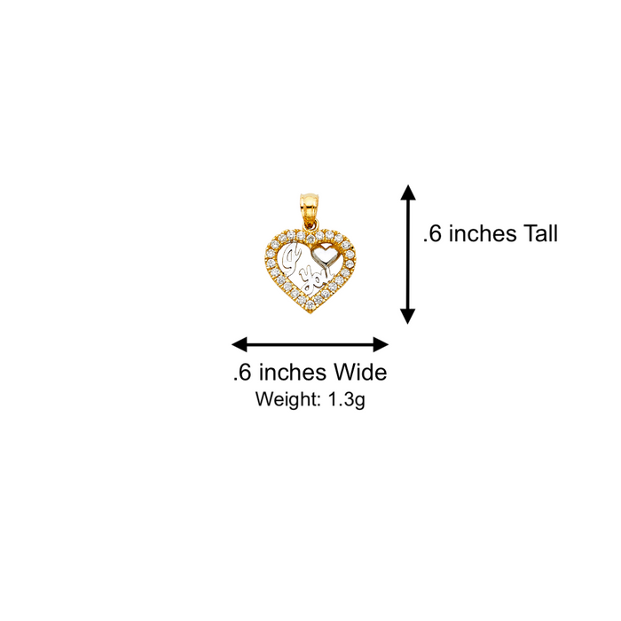 14k I Love You Two Tone Gold Gemstone Heart Pendant with Solid Chain - LE-1817
