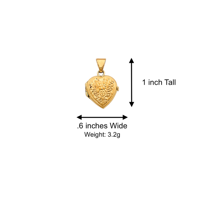 14k Gold Picture Heart Locket Pendant with Solid Chain - LE-2578